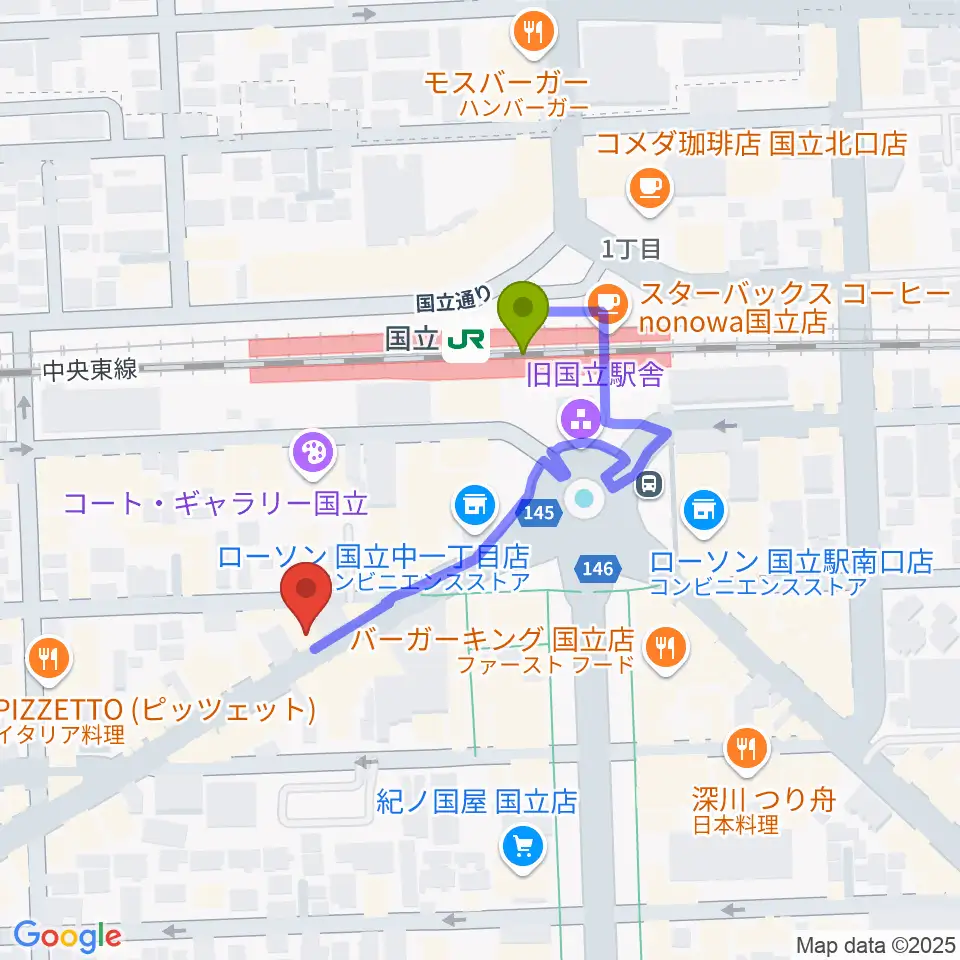 国立NO TRUNKSの最寄駅国立駅からの徒歩ルート（約3分）地図