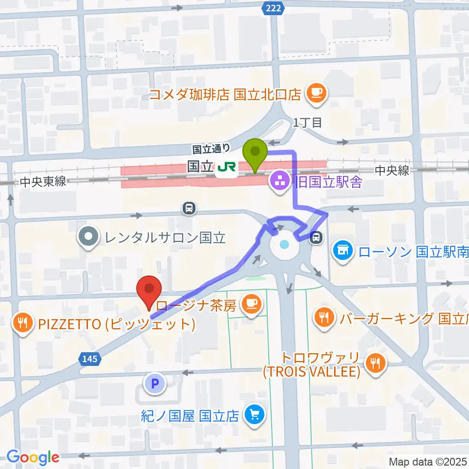国立NO TRUNKSの最寄駅国立駅からの徒歩ルート（約3分）地図