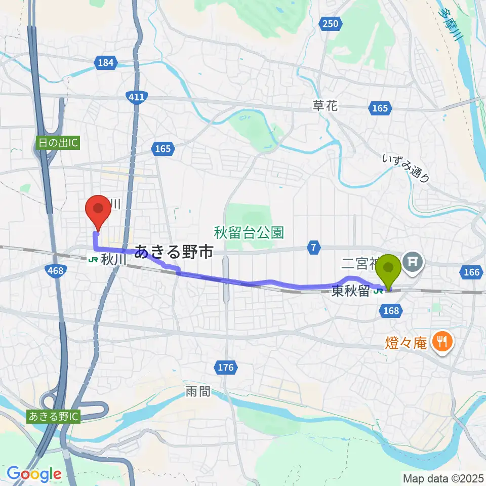 東秋留駅からトラストルピアへのルートマップ地図