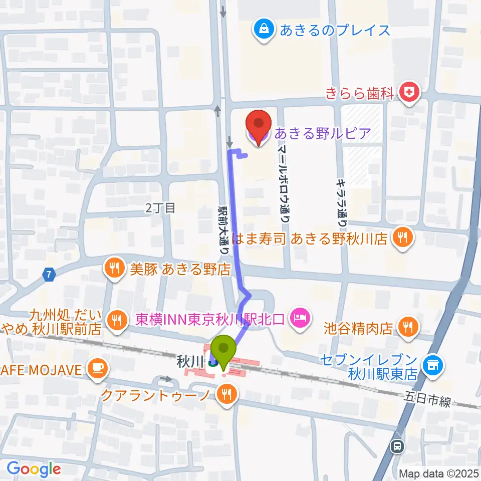 トラストルピアの最寄駅秋川駅からの徒歩ルート（約4分）地図