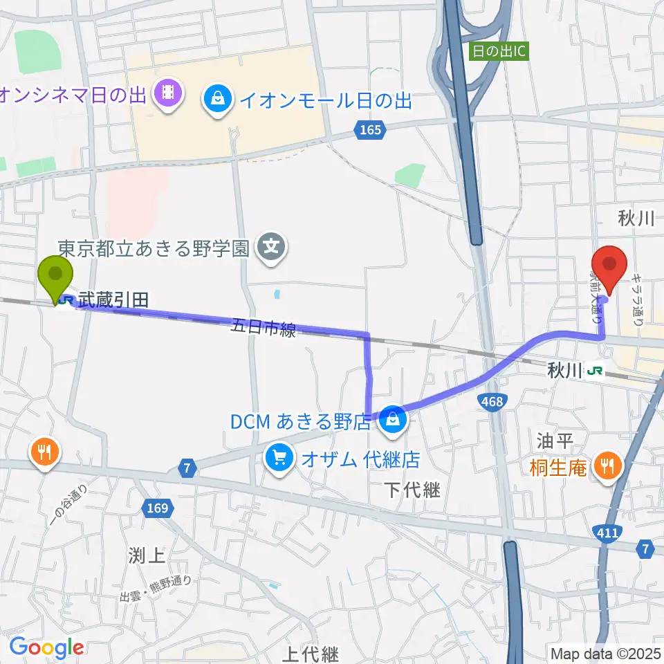 武蔵引田駅からトラストルピアへのルートマップ地図