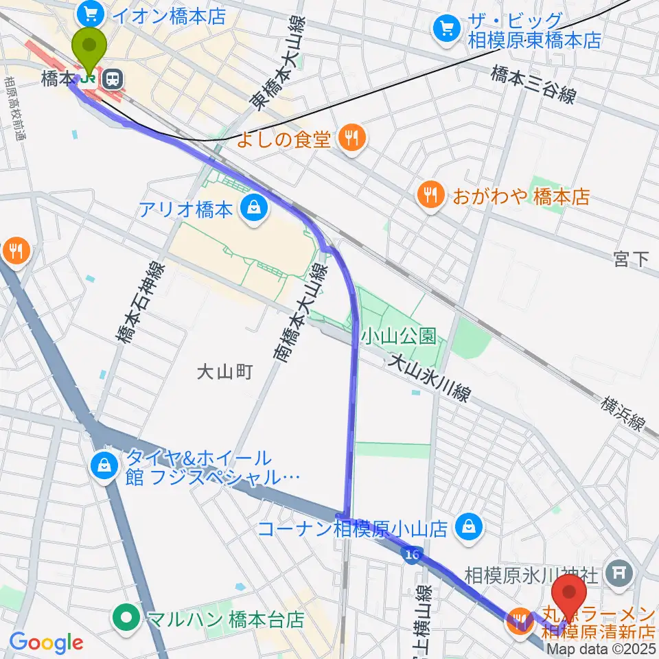 橋本駅からベルベットルームスタジオへのルートマップ地図
