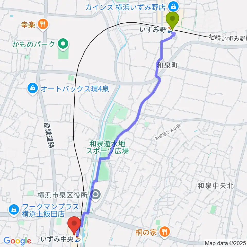 いずみ野駅から横浜市泉区民文化センター テアトルフォンテへのルートマップ地図