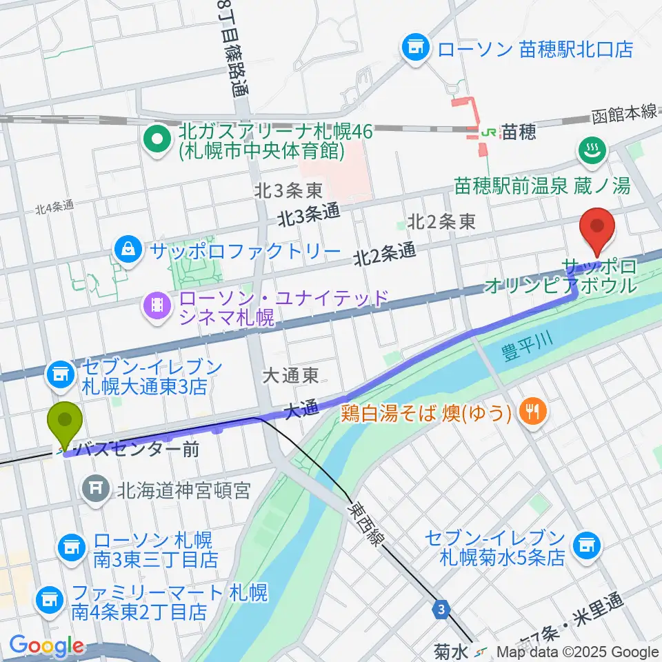 バスセンター前駅からスタジオマグナムへのルートマップ地図