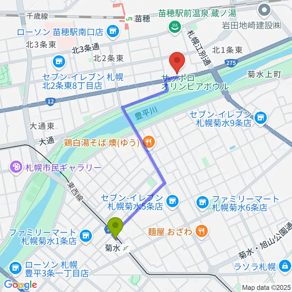 菊水駅からスタジオマグナムへのルートマップ地図