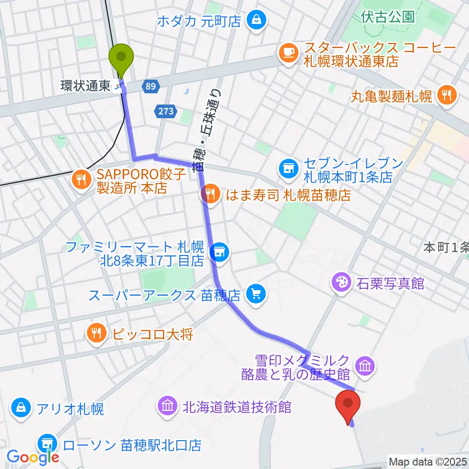 環状通東駅からスタジオカディスへのルートマップ地図