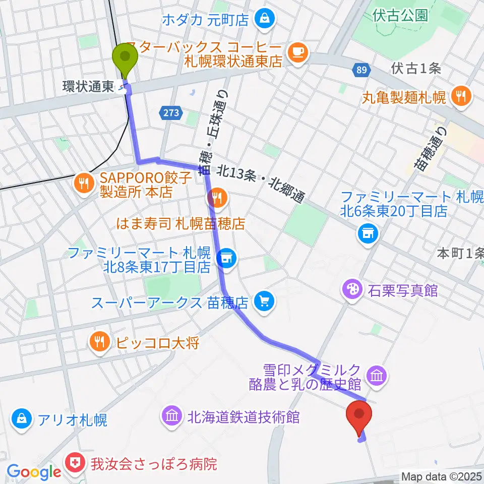 環状通東駅からスタジオカディスへのルートマップ地図