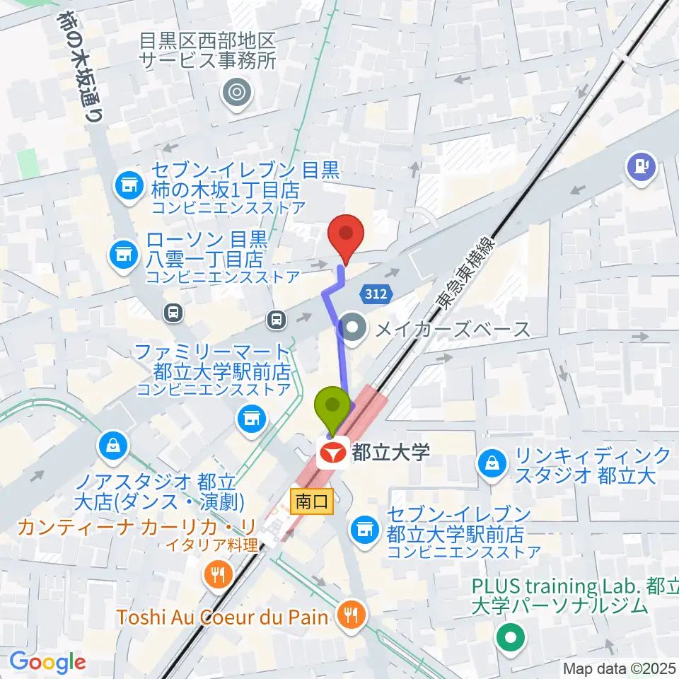 都立大学ジャミンの最寄駅都立大学駅からの徒歩ルート（約2分）地図