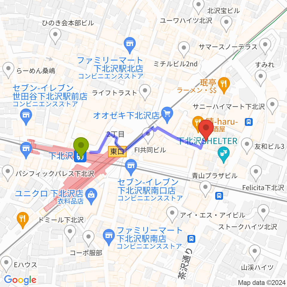 下北沢 music bar rpmの最寄駅下北沢駅からの徒歩ルート（約3分）地図
