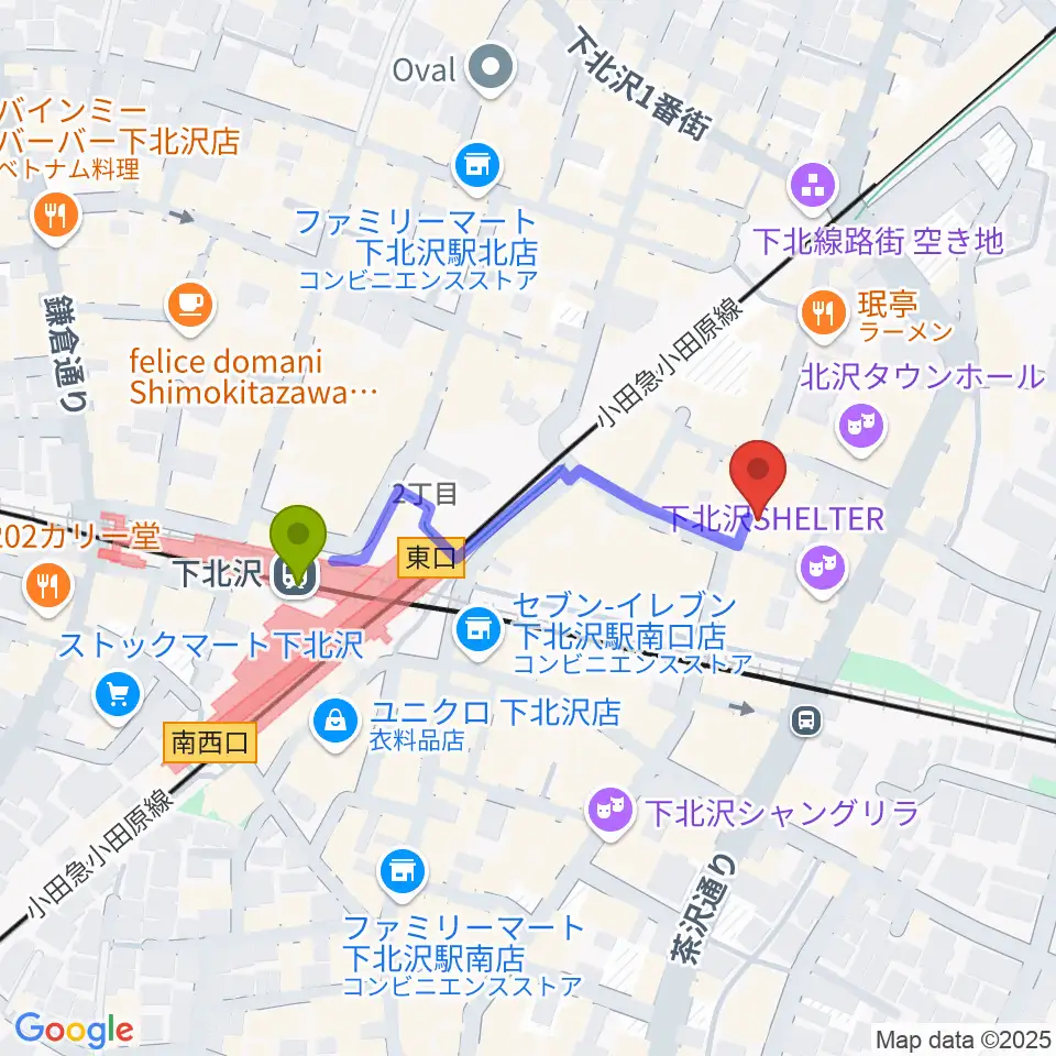 下北沢 music bar rpmの最寄駅下北沢駅からの徒歩ルート（約3分）地図