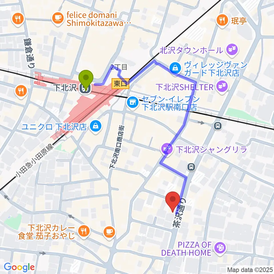 下北沢MOSAiCの最寄駅下北沢駅からの徒歩ルート（約4分）地図