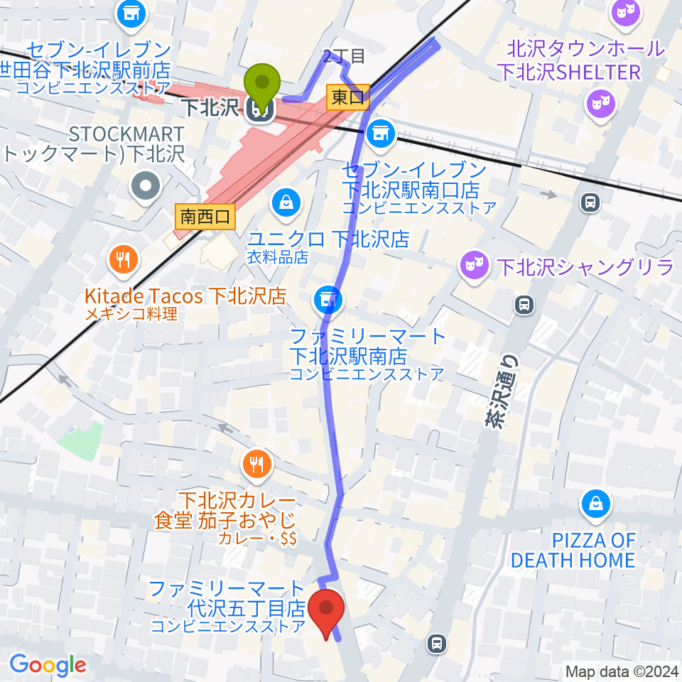 下北沢440の最寄駅下北沢駅からの徒歩ルート（約6分）地図