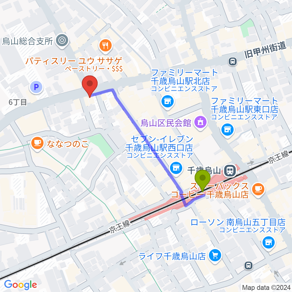 千歳烏山TUBOの最寄駅千歳烏山駅からの徒歩ルート（約4分）地図