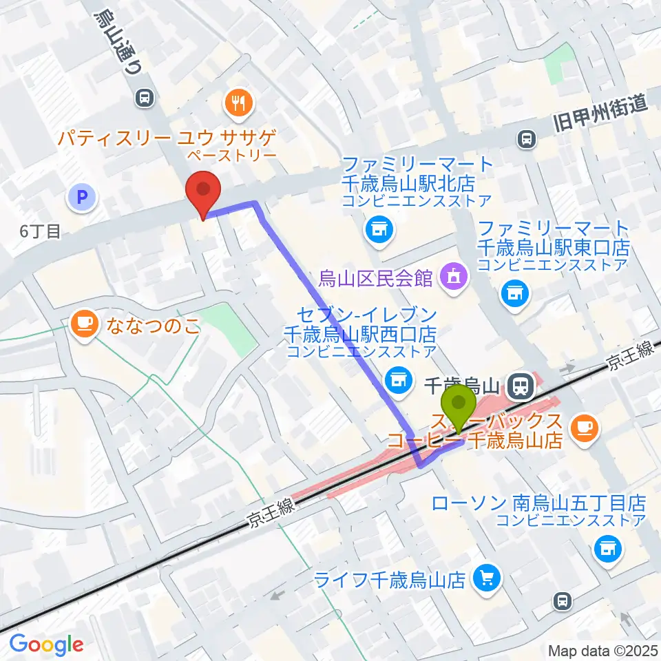 千歳烏山TUBOの最寄駅千歳烏山駅からの徒歩ルート（約4分）地図