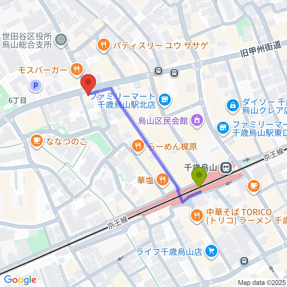 千歳烏山TUBOの最寄駅千歳烏山駅からの徒歩ルート（約4分）地図