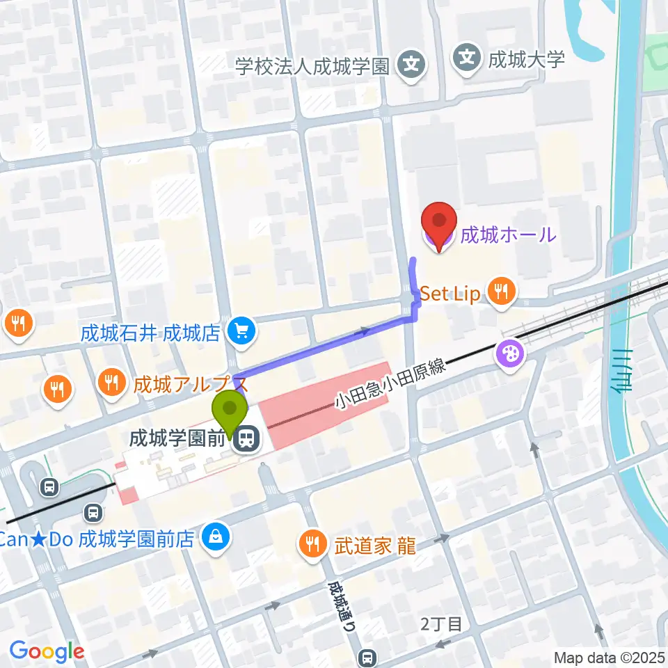 成城ホールの最寄駅成城学園前駅からの徒歩ルート（約3分）地図