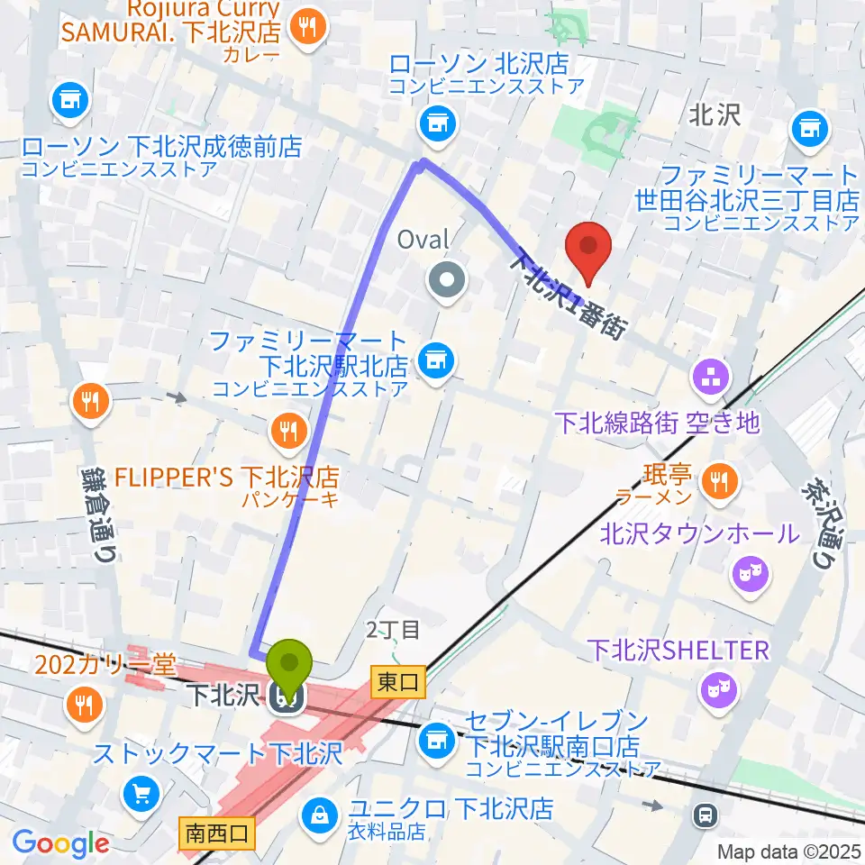下北沢アーチストの最寄駅下北沢駅からの徒歩ルート（約5分）地図
