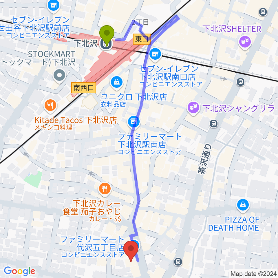 下北沢CLUB251の最寄駅下北沢駅からの徒歩ルート（約6分）地図