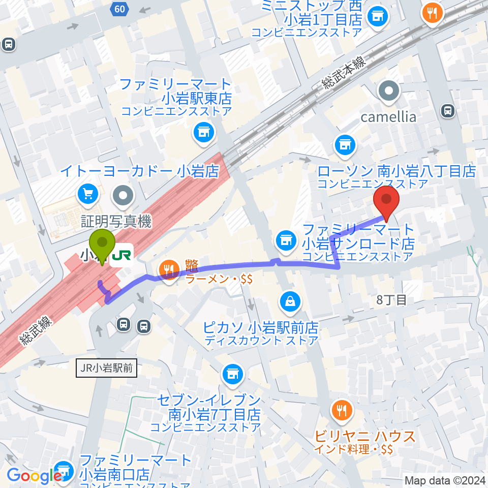 小岩COCHIの最寄駅小岩駅からの徒歩ルート（約5分）地図