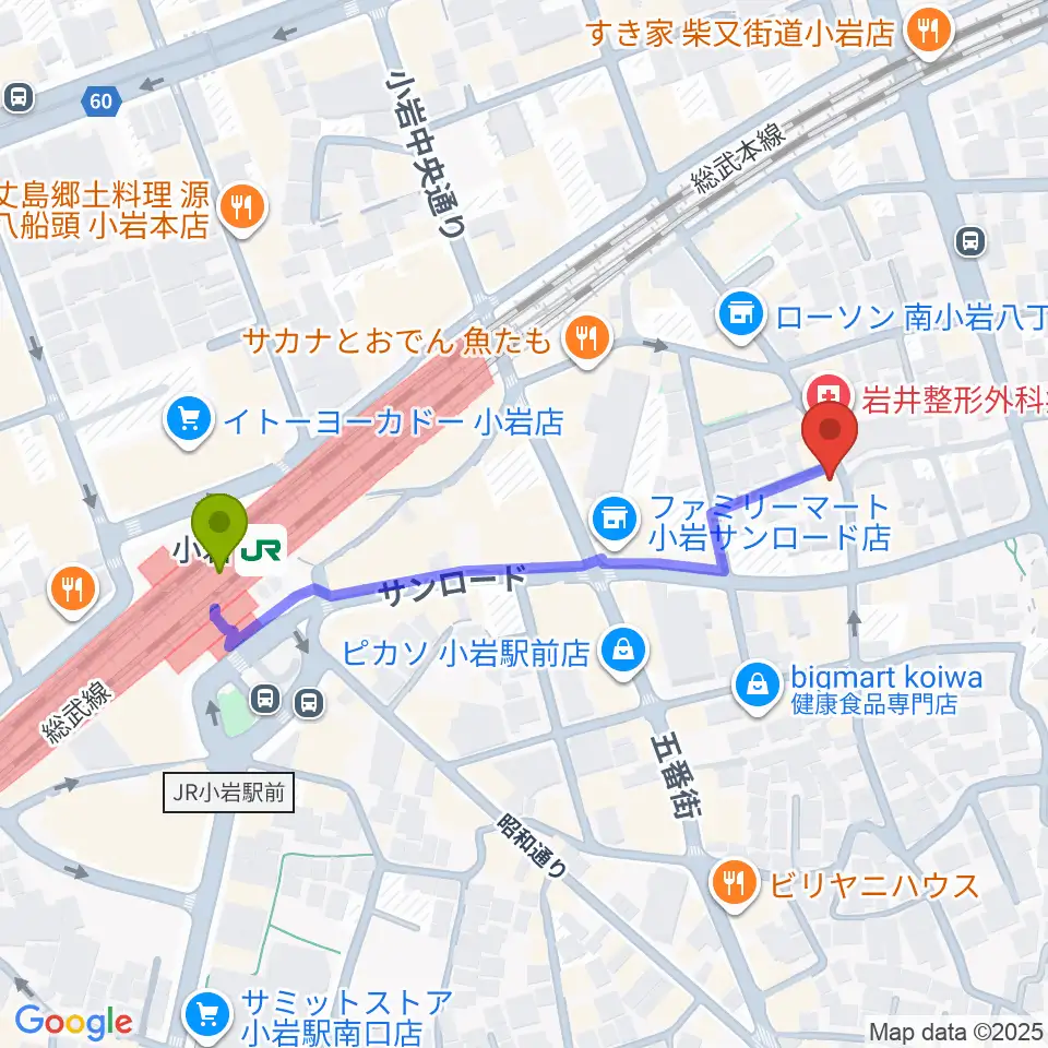 小岩COCHIの最寄駅小岩駅からの徒歩ルート（約5分）地図