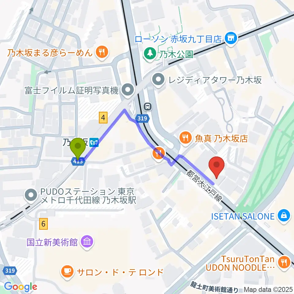 六本木オールオブミークラブの最寄駅乃木坂駅からの徒歩ルート（約4分）地図
