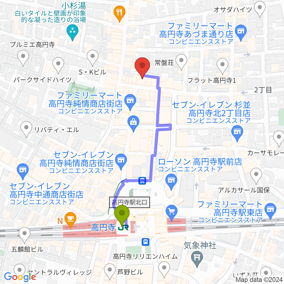 高円寺ムーンストンプの最寄駅高円寺駅からの徒歩ルート（約4分）地図