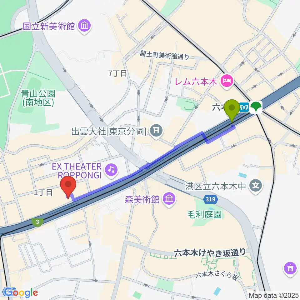 西麻布 新世界の最寄駅六本木駅からの徒歩ルート（約9分）地図