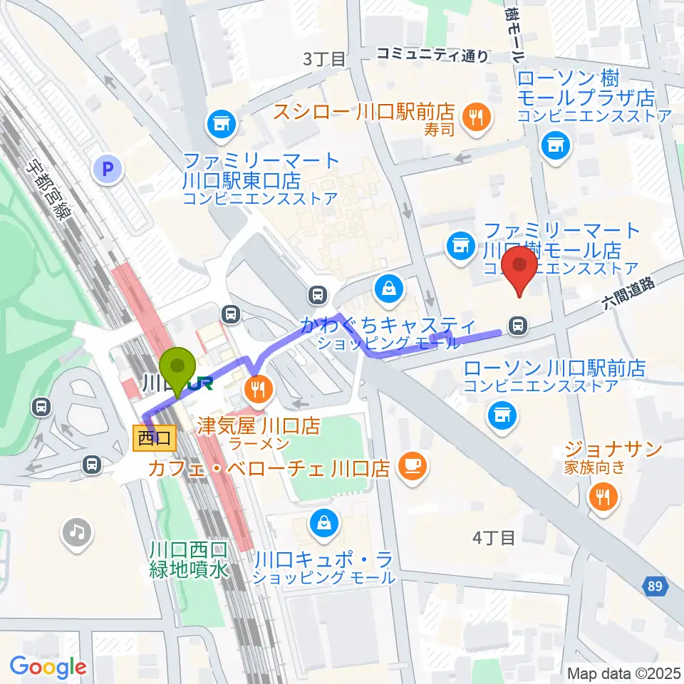 川口ショックオンの最寄駅川口駅からの徒歩ルート（約4分）地図