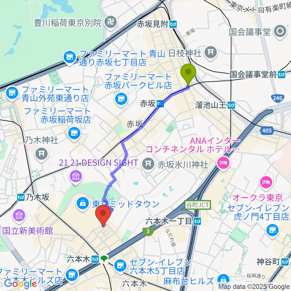 赤坂駅から六本木ライブハウスＺへのルートマップ地図