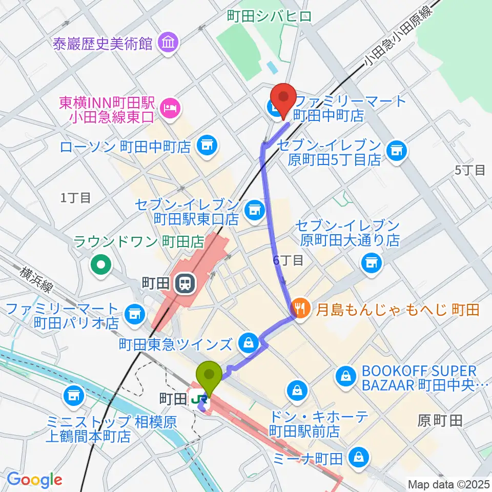 町田The Play Houseの最寄駅町田駅からの徒歩ルート（約9分）地図