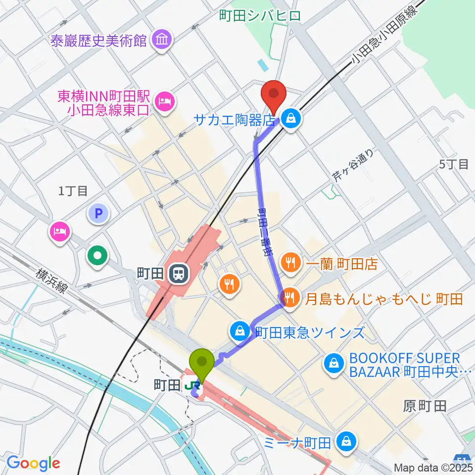 町田The Play Houseの最寄駅町田駅からの徒歩ルート（約9分）地図