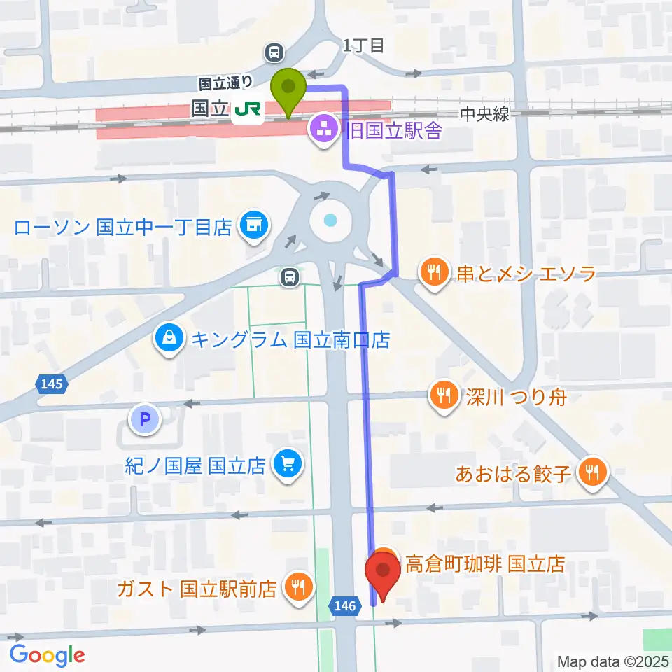 国立 地球屋の最寄駅国立駅からの徒歩ルート（約6分）地図