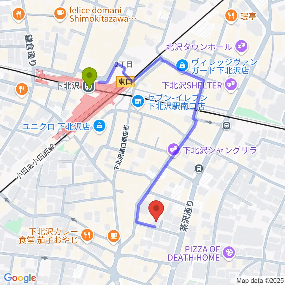下北沢デイジーバーの最寄駅下北沢駅からの徒歩ルート（約4分）地図