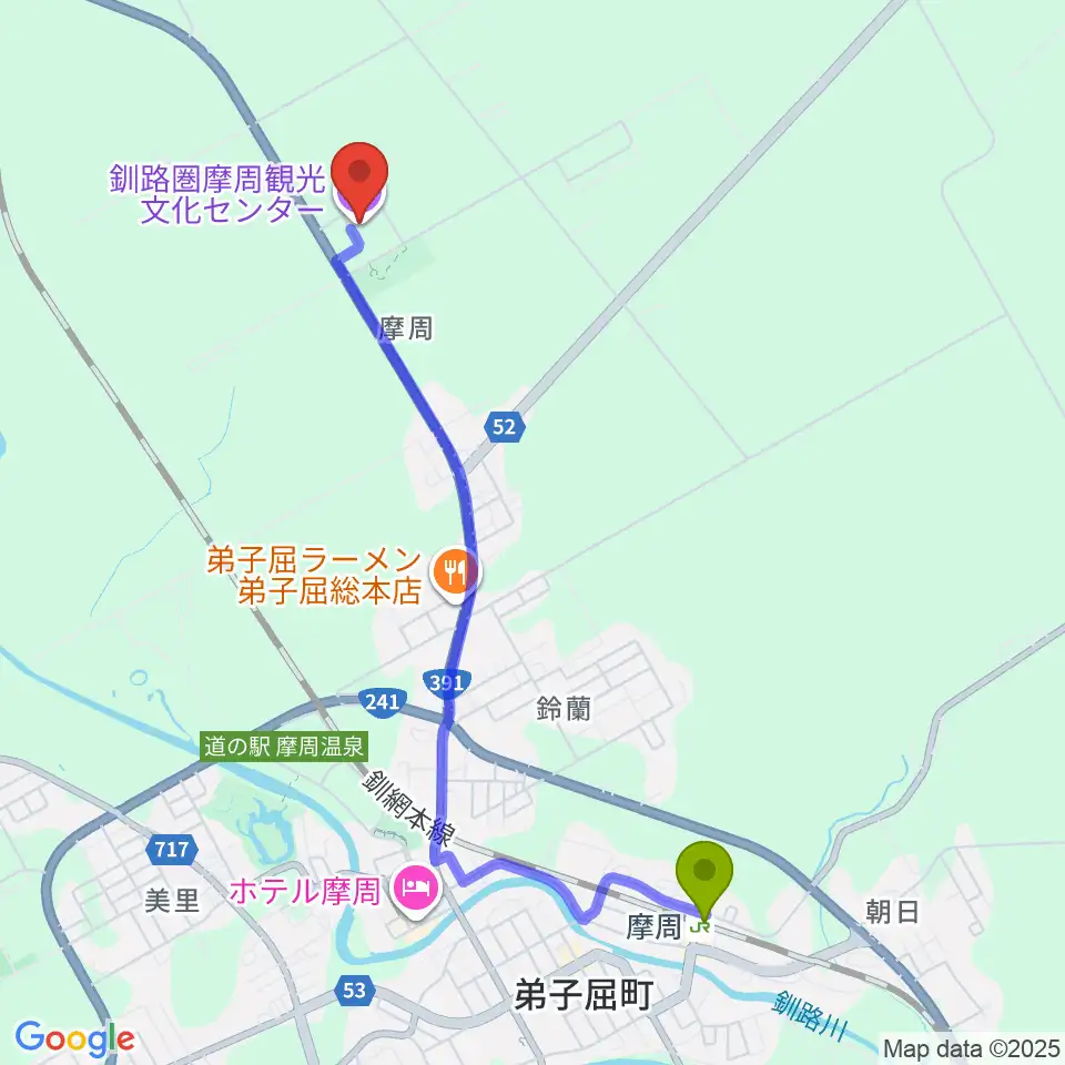 釧路圏摩周観光文化センターの最寄駅摩周駅からの徒歩ルート（約41分）地図