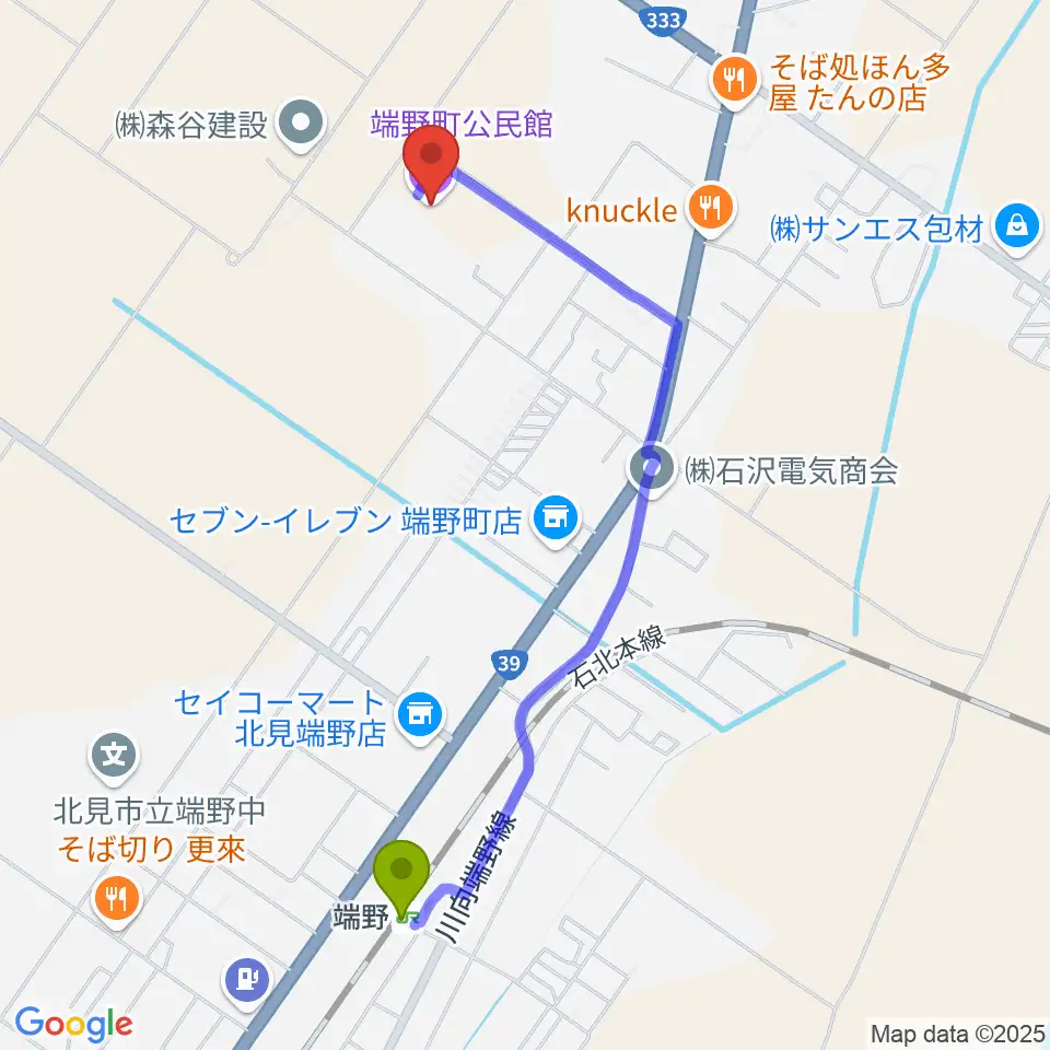 端野町公民館の最寄駅端野駅からの徒歩ルート（約19分） MDATA