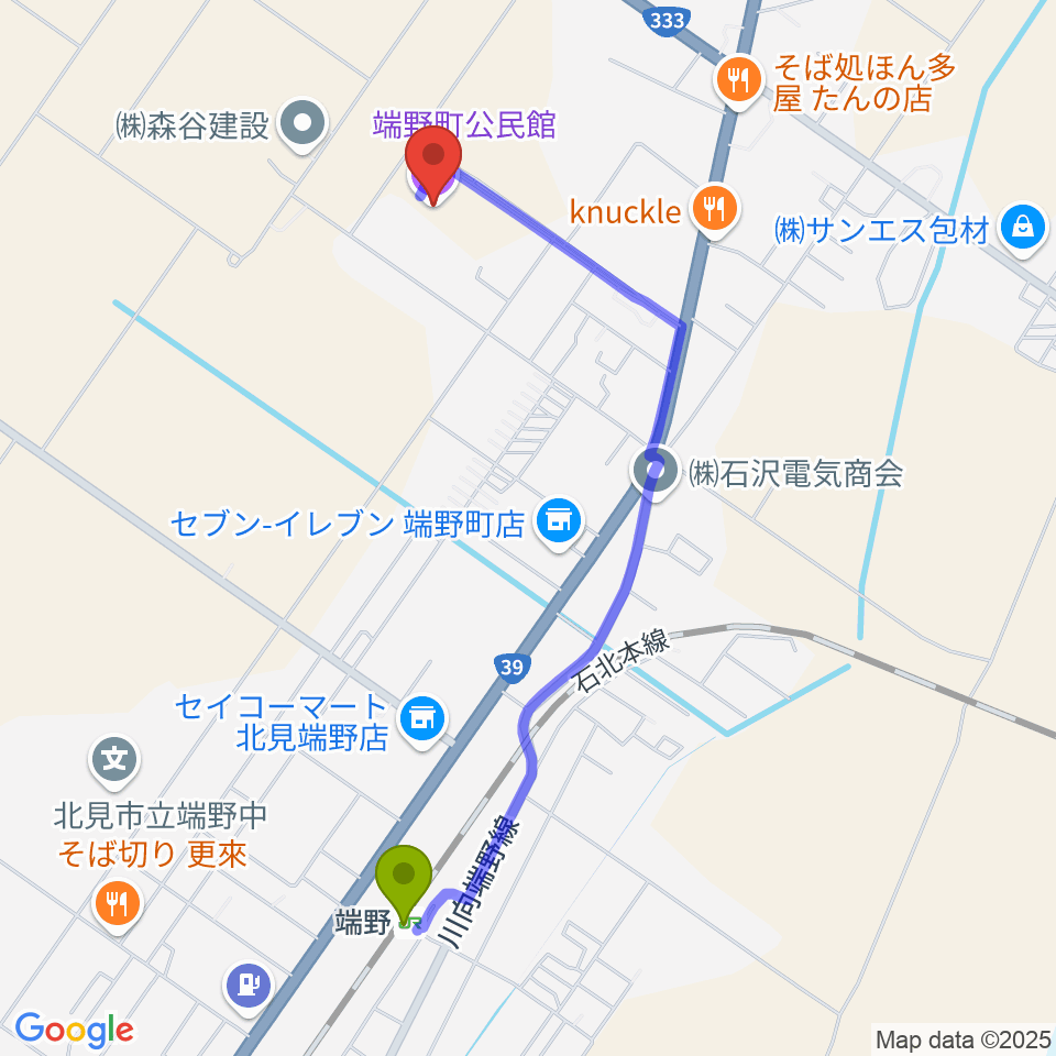 端野町公民館の最寄駅端野駅からの徒歩ルート（約19分）地図