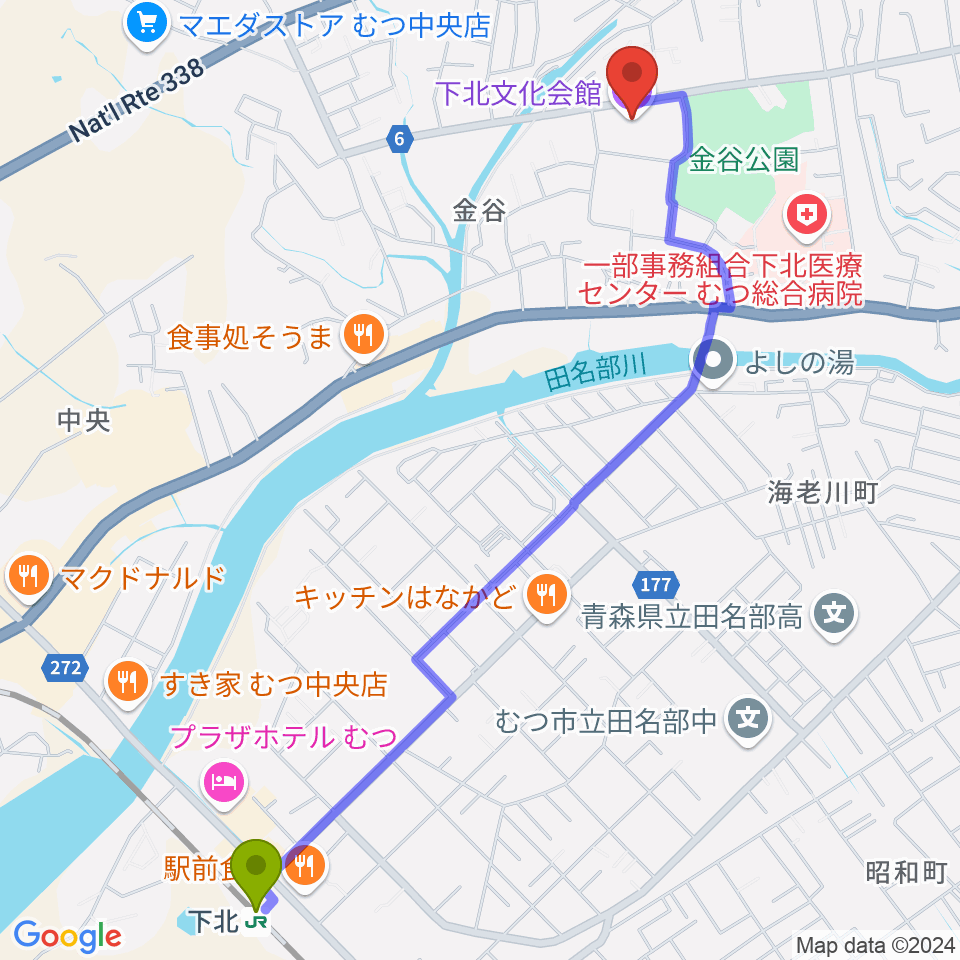 下北文化会館の最寄駅下北駅からの徒歩ルート（約26分）地図