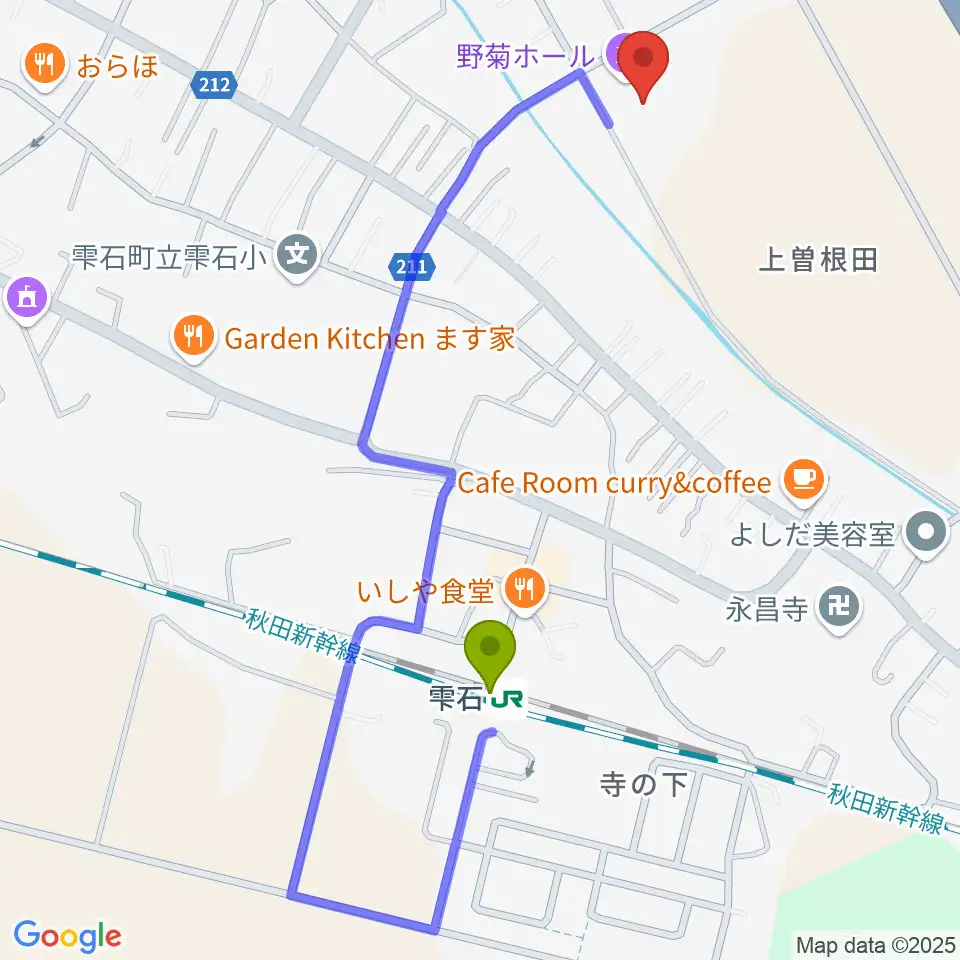 雫石町中央公民館 野菊ホールの最寄駅雫石駅からの徒歩ルート（約9分）地図