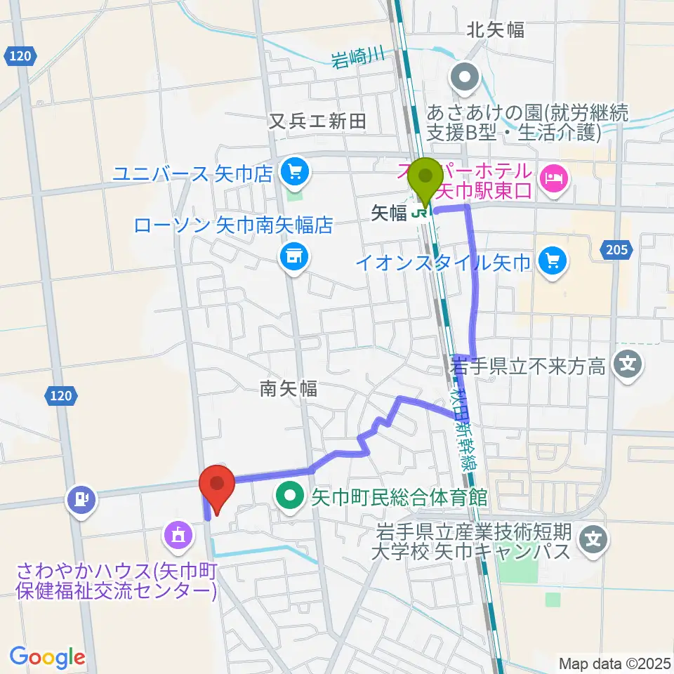 田園ホール 矢巾町文化会館の最寄駅矢幅駅からの徒歩ルート（約16分）地図