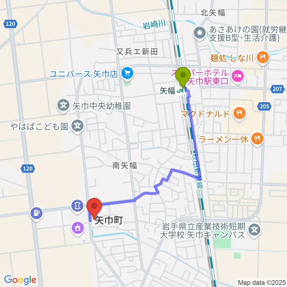 田園ホール 矢巾町文化会館の最寄駅矢幅駅からの徒歩ルート（約16分）地図