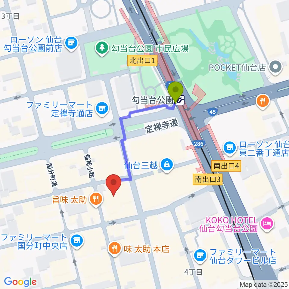 仙台Rensaの最寄駅勾当台公園駅からの徒歩ルート（約3分）地図