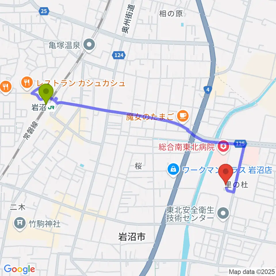 岩沼市民会館の最寄駅岩沼駅からの徒歩ルート（約21分）地図