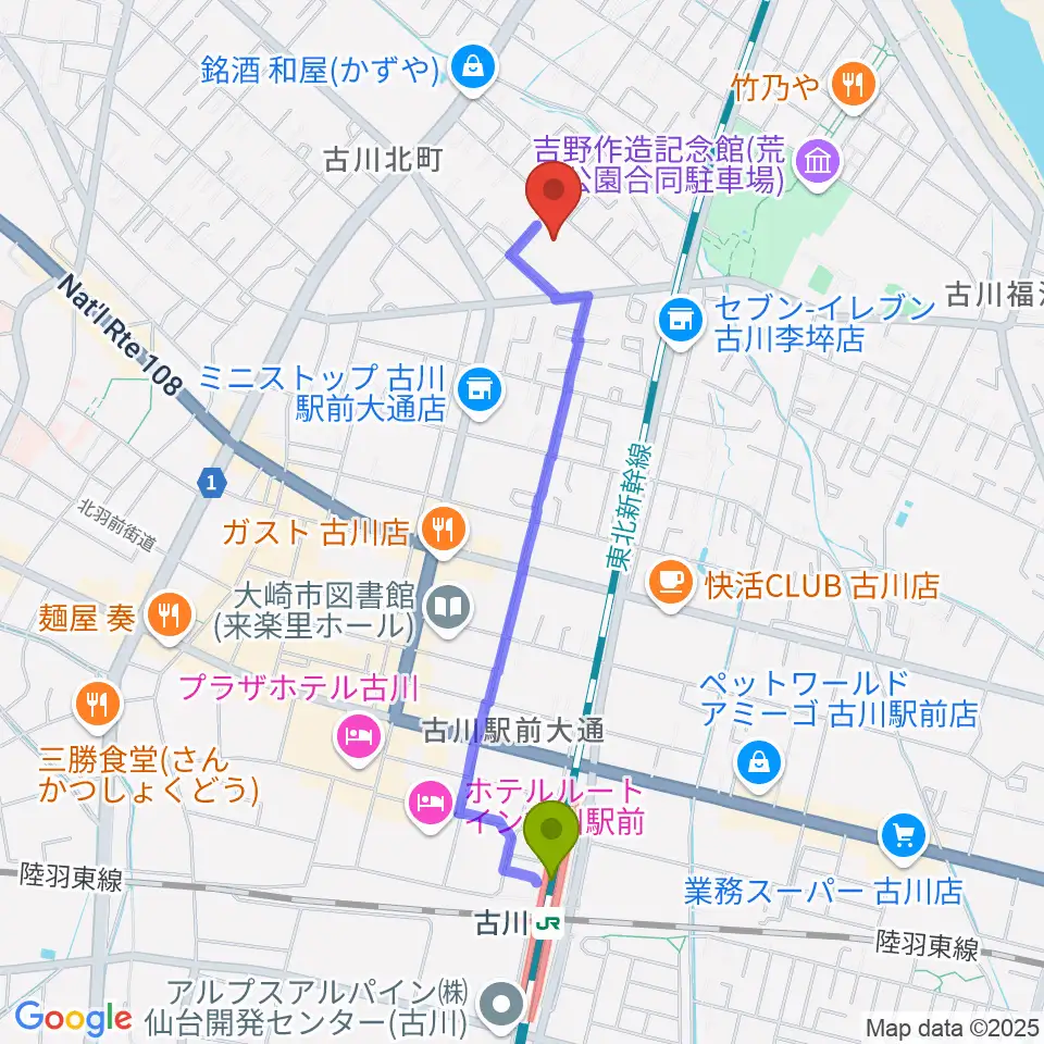 村田工務所 パタ崎さんHall おおさきの最寄駅古川駅からの徒歩ルート（約18分）地図