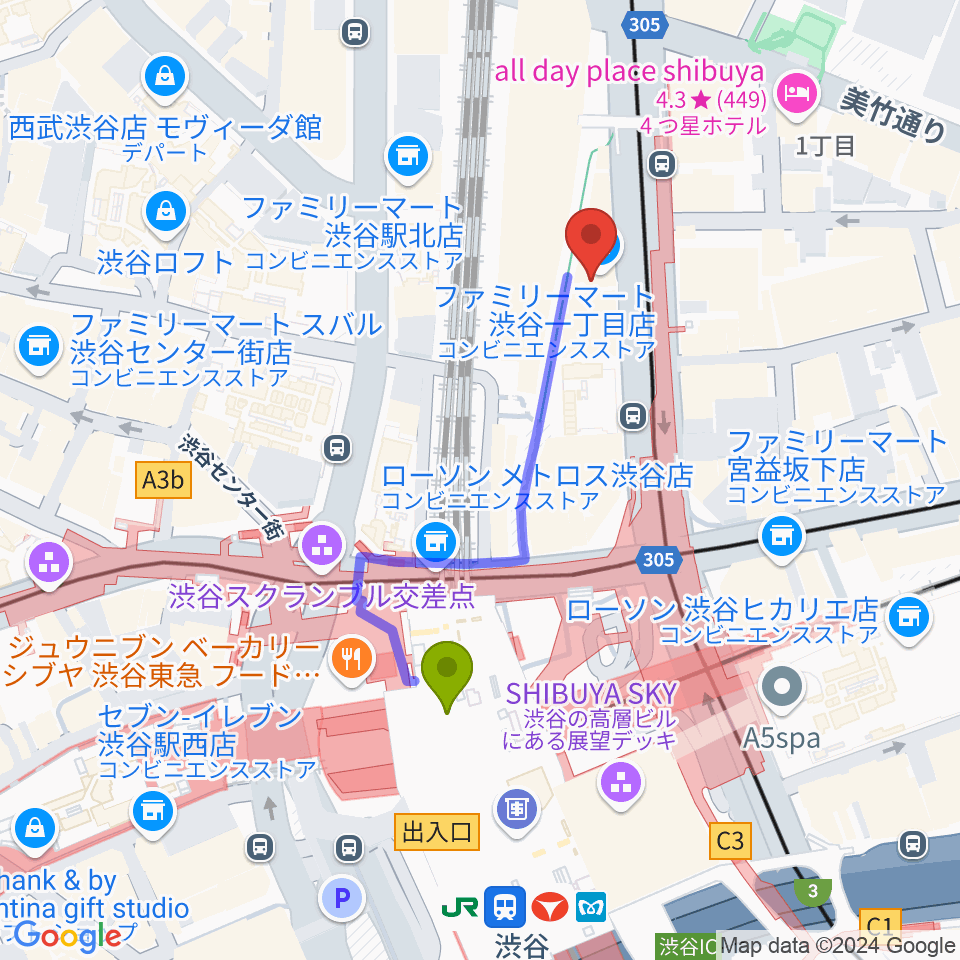 渋谷マトリクススタジオの最寄駅渋谷駅からの徒歩ルート 約4分 Mdata