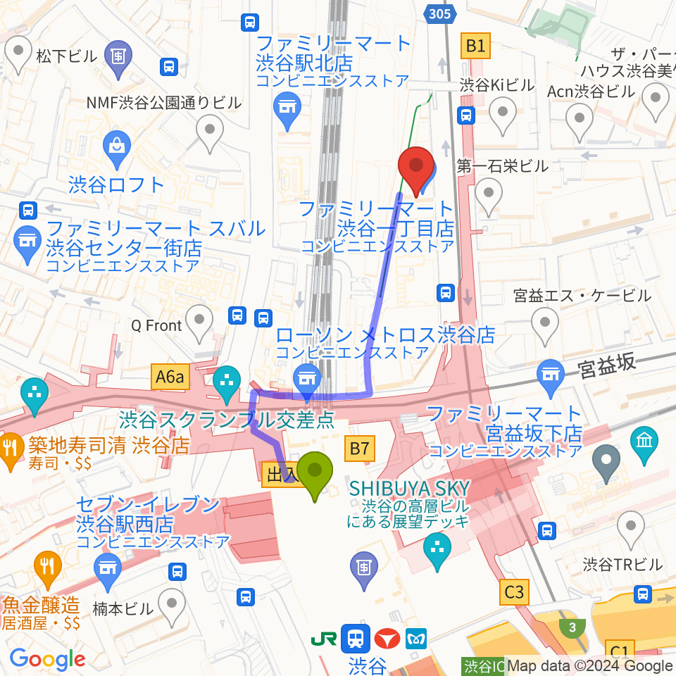 渋谷マトリクススタジオの最寄駅渋谷駅からの徒歩ルート（約4分）地図