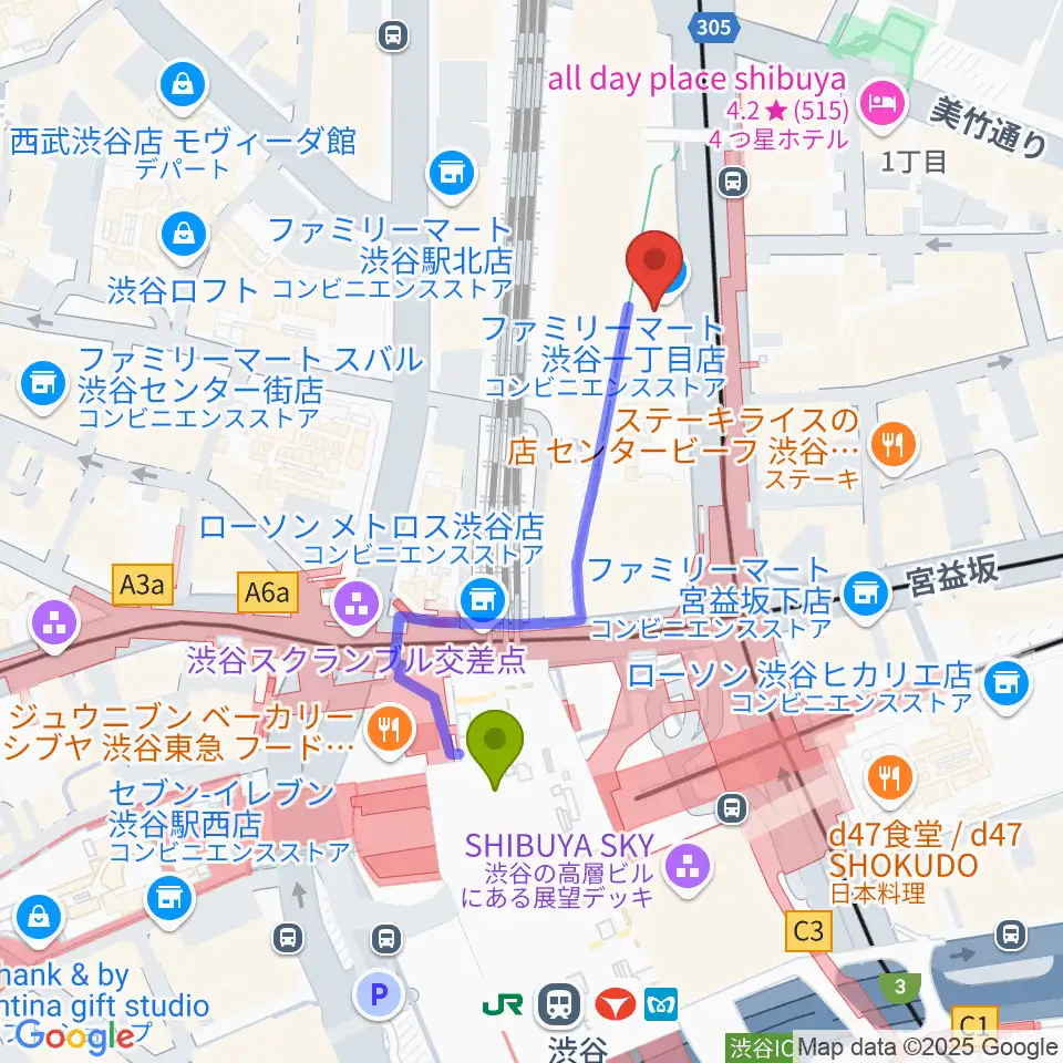 渋谷マトリクススタジオの最寄駅渋谷駅からの徒歩ルート（約4分）地図