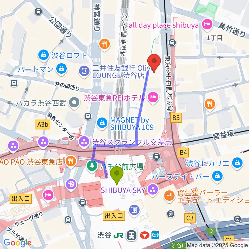 渋谷マトリクススタジオの最寄駅渋谷駅からの徒歩ルート（約4分）地図