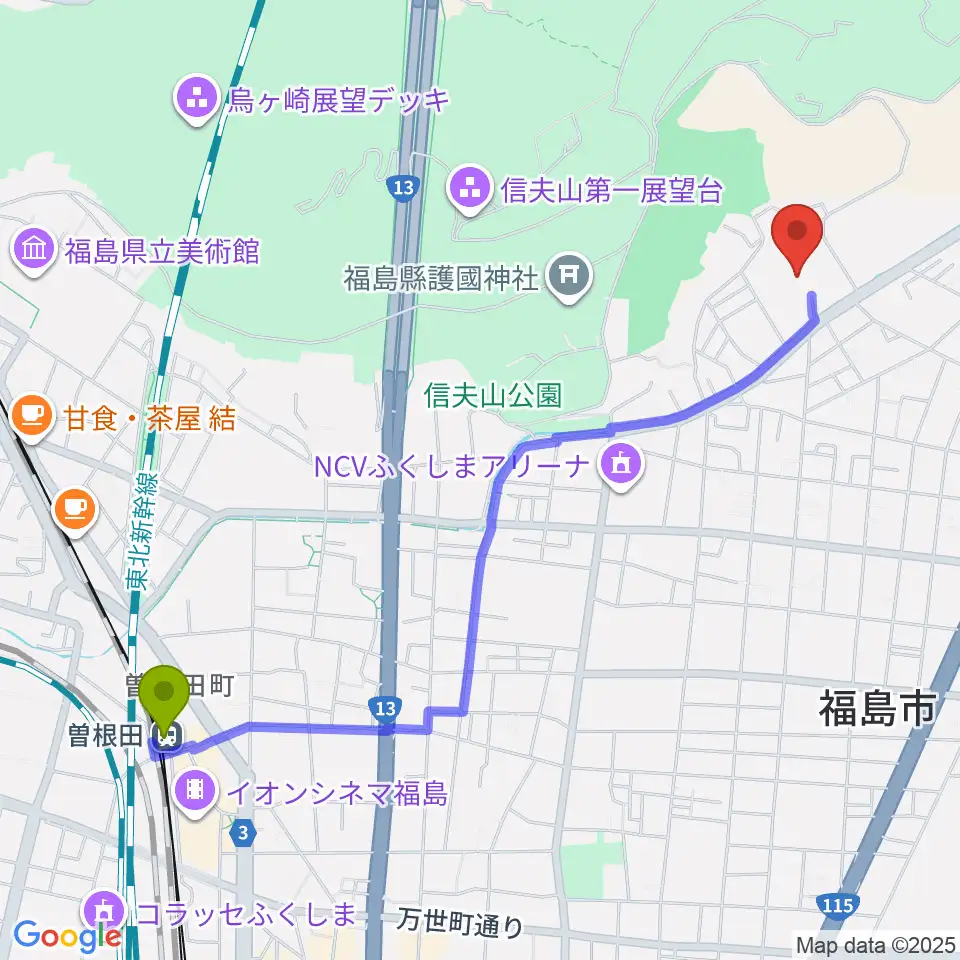 とうほう・みんなの文化センターの最寄駅曽根田駅からの徒歩ルート（約25分）地図
