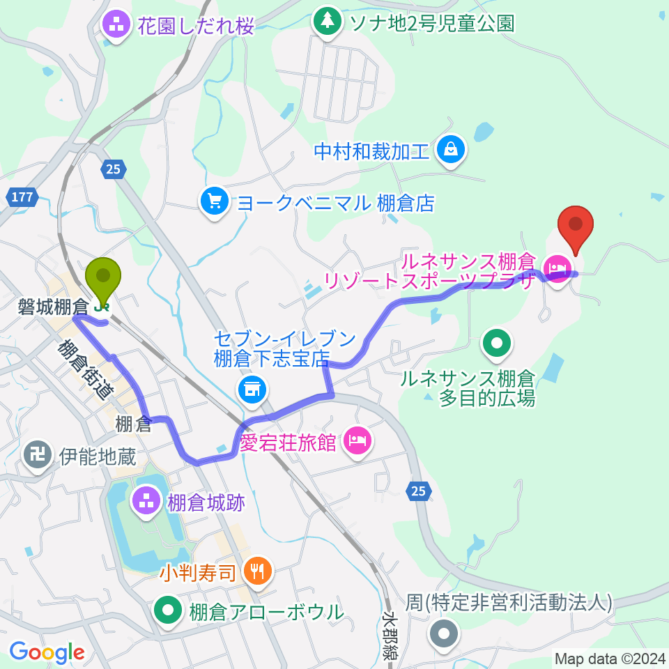 棚倉町文化センター 倉美館の最寄駅磐城棚倉駅からの徒歩ルート（約22分）地図