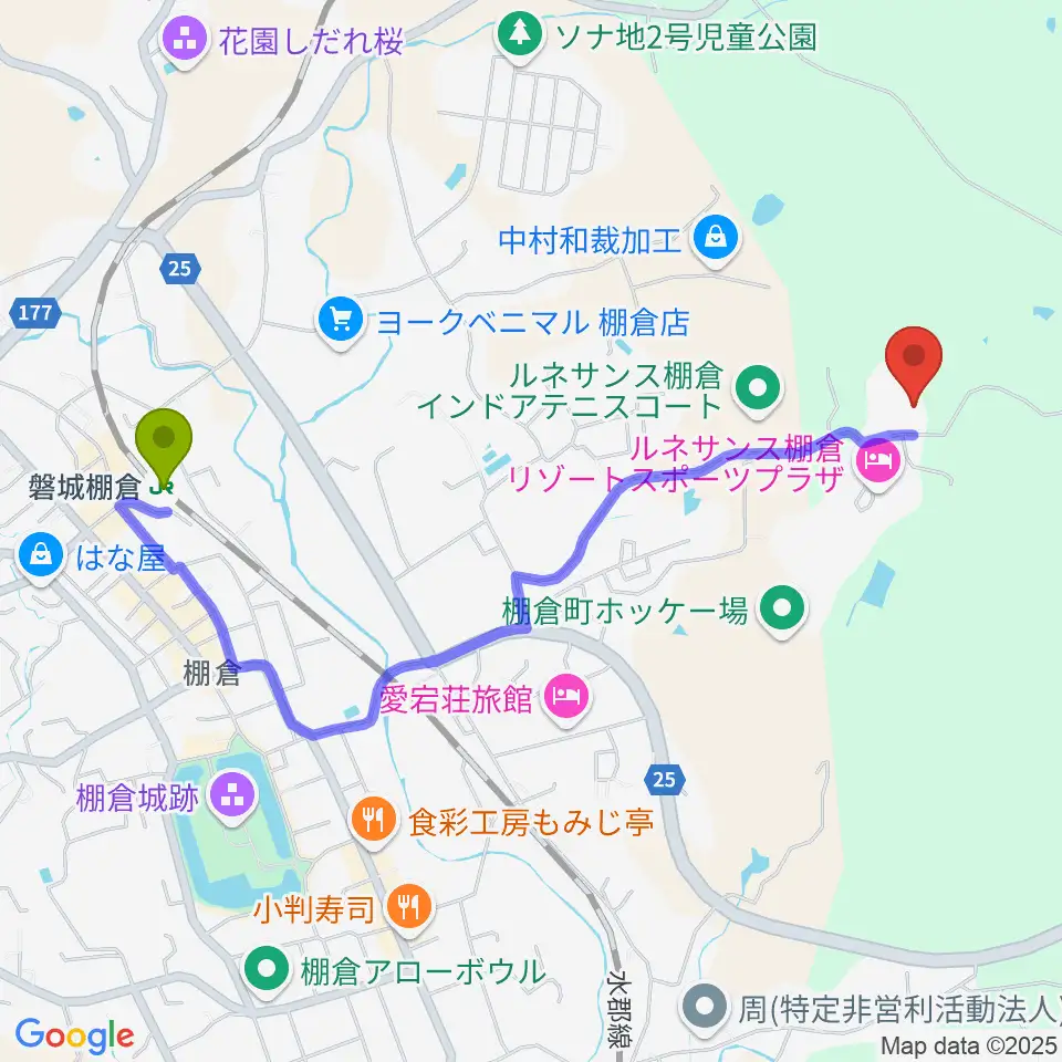 棚倉町文化センター 倉美館の最寄駅磐城棚倉駅からの徒歩ルート（約22分）地図